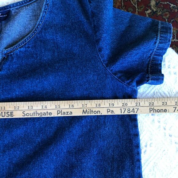 Vintage Original TY Wear Denim Midi Dress M Pocket 90s Revival Minimalist Fall - Picture 7 of 9